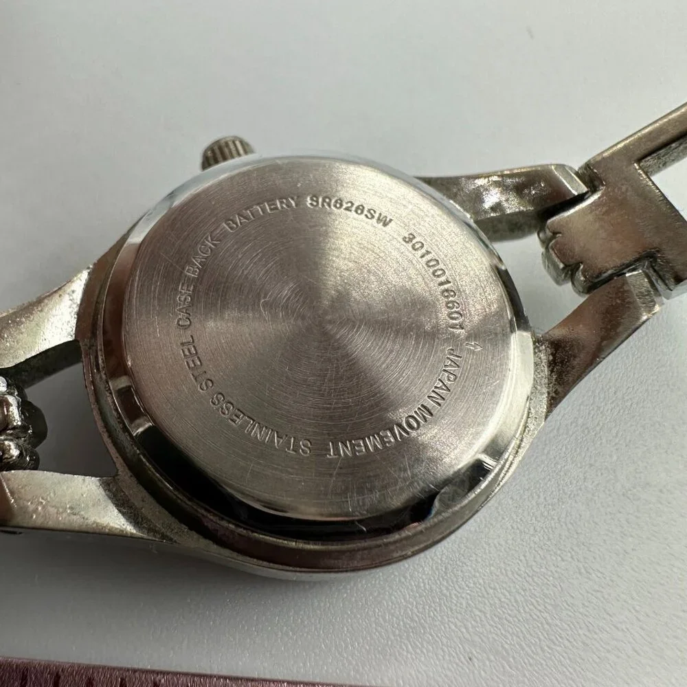 3/$30 Women Watch Silver Tone Round Black Dial Classic Minimalist 6.75